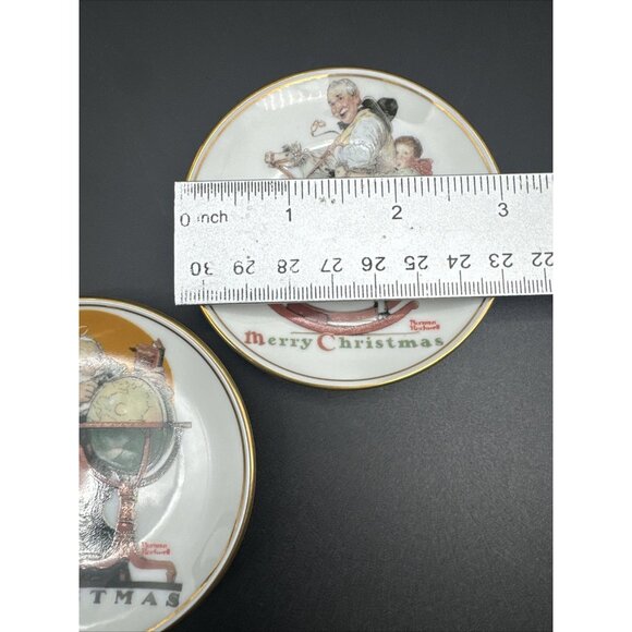 Vintage 80’s Norman Rockwell Mini Santa Trinket Plates Limited Edition Christmas - Picture 3 of 8